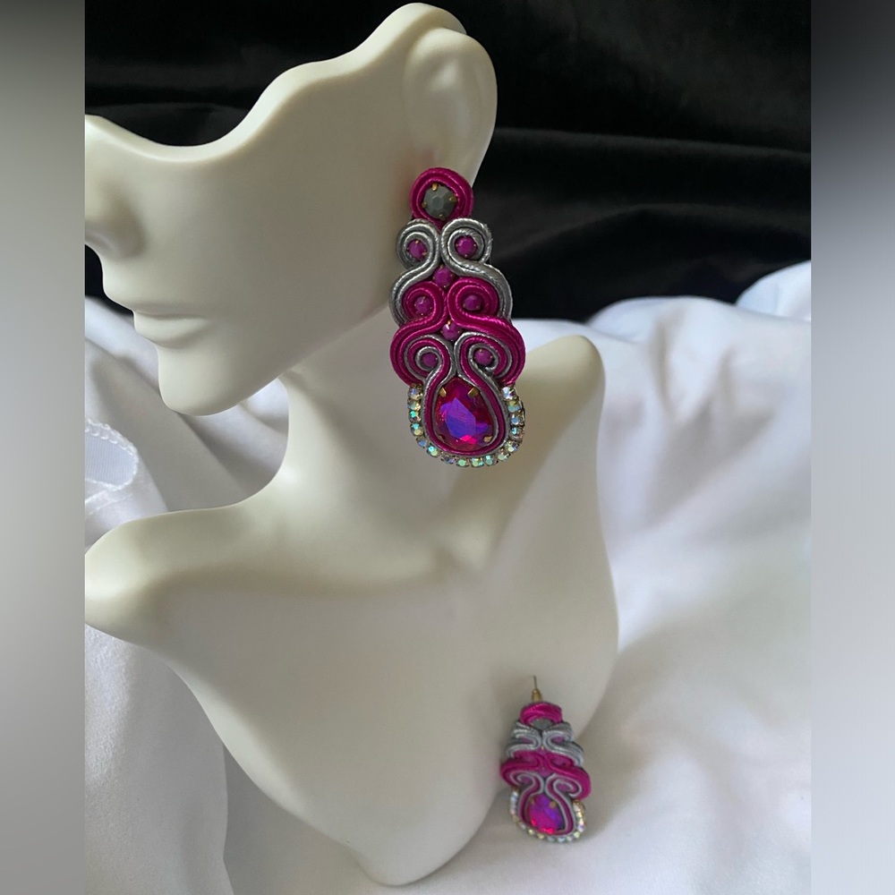 Elegant Pink and Silver Statement Earrings